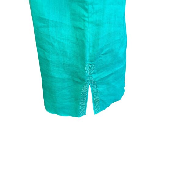 Peter Nygard Teal Linen Tunic Top Embroidered Detail 8 Sustainable Minimalist - Picture 7 of 9